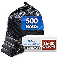 SuperValue 16-25 Gallon Trash Bags | 500 Count Bulk | Black Multi-Use Garbage Bags