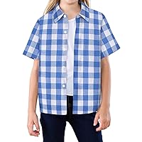SANGTREE Girls Womens Short Sleeve Summer Button Down Shirts, 12 Months - XL