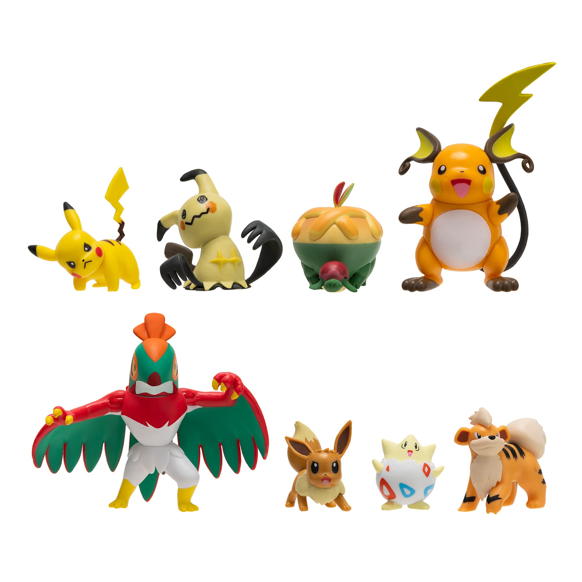 Pokemon Battle Figure 8 Pack - Features 2-Inch Pikachu, Eevee, Appletun, Growlithe, Mimikyu, Togepi, 3-Inch Raichu & Hawlucha - Authentic Details