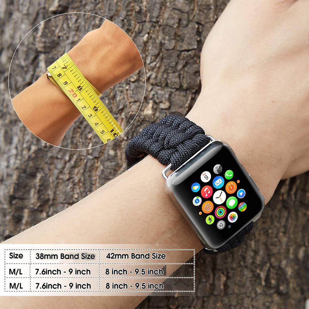 Nice Pies Paracord Strap Compatible with Apple Watch Band 38mm/40mm/41mm 42mm/44mm/45mm/49mm,Woven Nylon Loopback Sports Wristband for iWatch Bands Ultra Series 8 7 6 5 4 3 2 1 SE Men Women