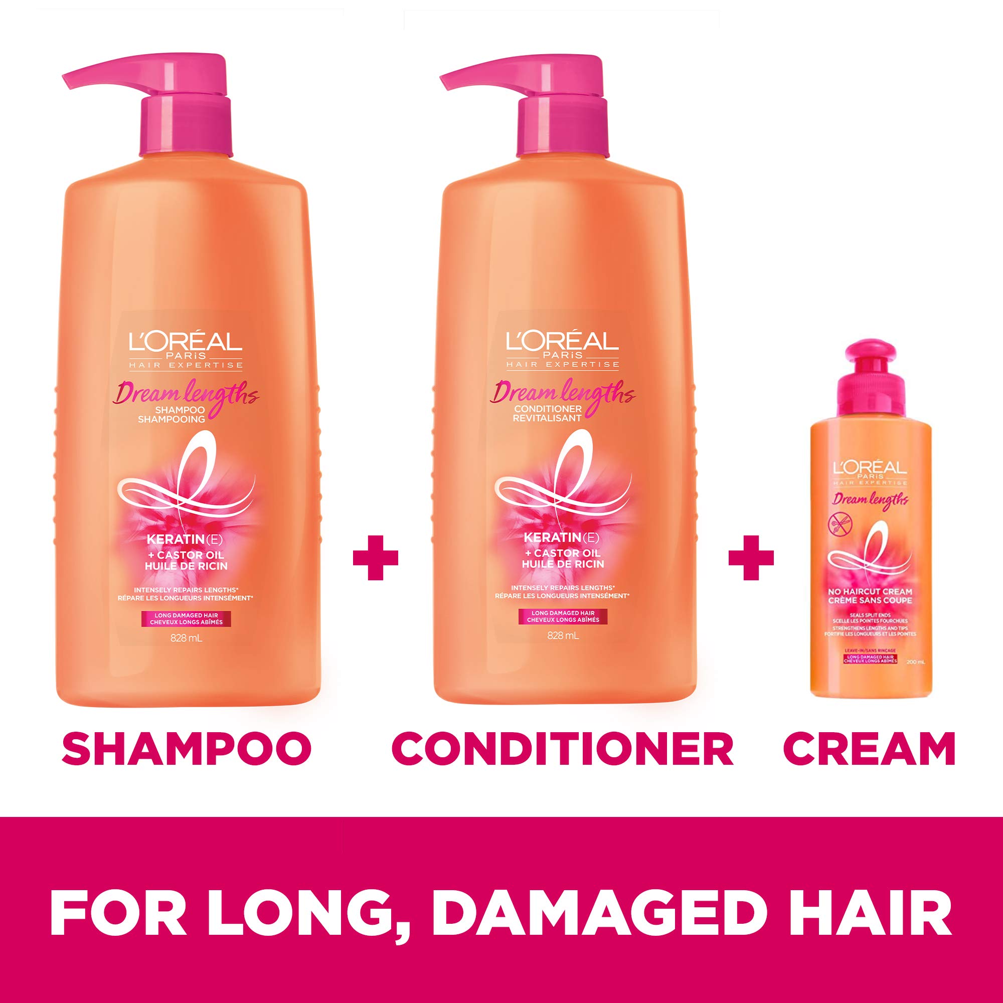 L'Oreal Paris Elvive Dream Lengths Super Detangling Conditioner With Fine Castor Oil and Vitamins B3 and B5 for Long, Damaged Hair, Instantly Detangles To Reduce Breakage With System, 28 Fl Ounce