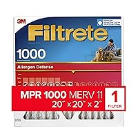 Filtrete 20x20x2 AC Furnace Air Filter, MERV 11, MPR 1000, Micro Allergen Defense, 3-Month Pleated 1-Inch Electrostatic Air Cleaning Filter, 4 Pack (Actual Size 19.5 x 19.5 x 1.75 in)