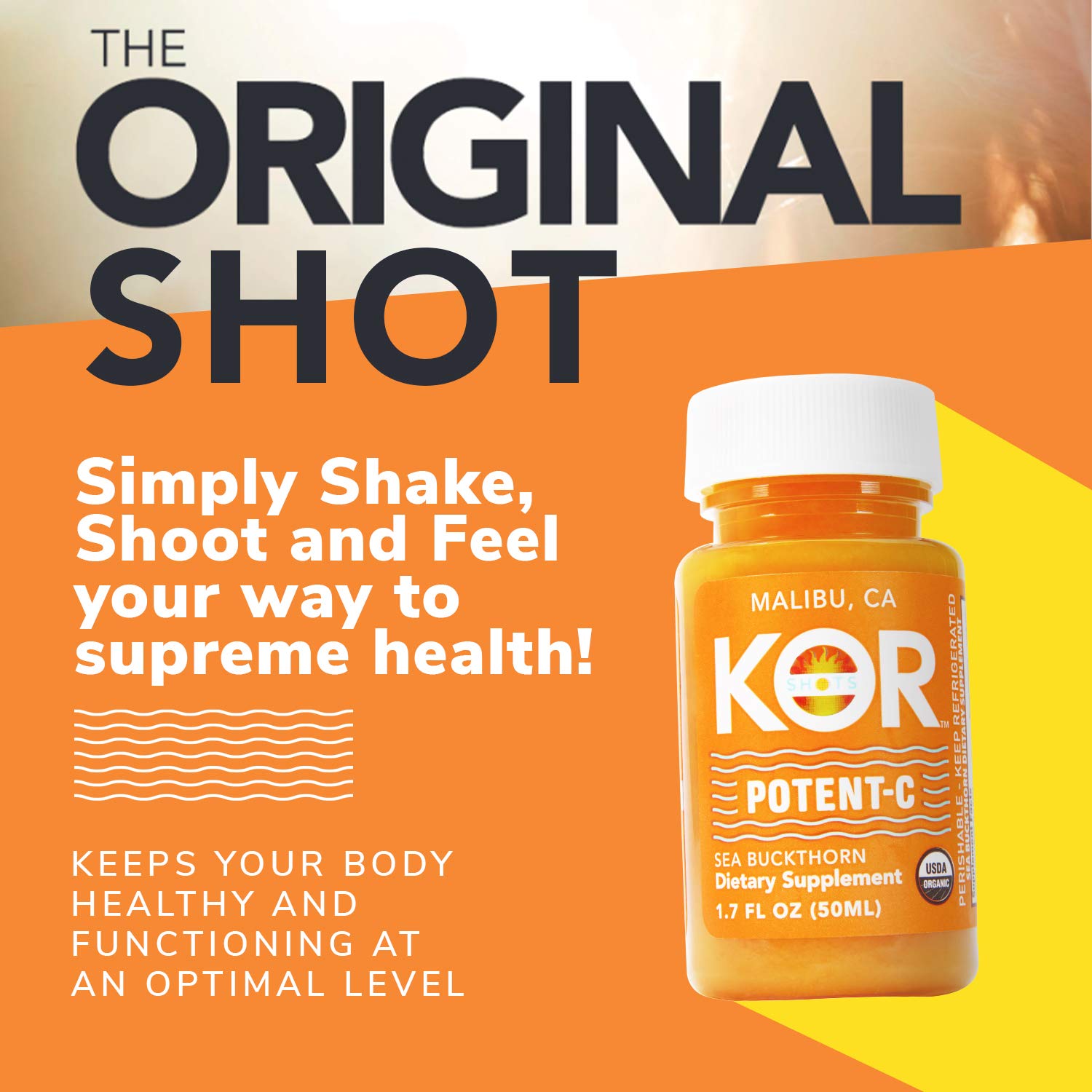 KOR Shots Sea Buckthorn and Baobab Shot - 1.7 Fl Oz - Potent C - Superfoods Vitamin C Shot - USDA Certified Organic