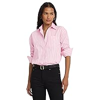 LAUREN Ralph Lauren Relaxed Fit Striped Broadcloth Shirt Pink/White Multi XL