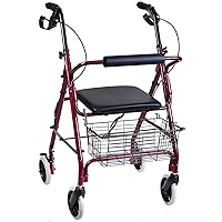 Freedom Lightweight Folding Aluminum Rollator Walker with Adjustable Handle Height, FSA and HSA Eligible, Cushioned Flip Up Seat and Convenient Storage Basket, Burgundy