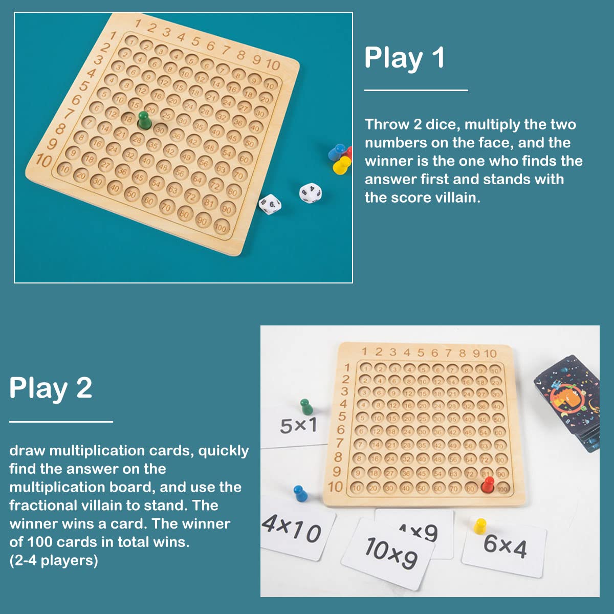 HOTBEST Wooden Math Multiplication Board Montessori Children Counting Toy Educational Multiplication Board Game Wooden Math Blocks Board for Toddlers Kids Over 3 Years Old