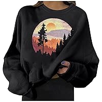 XHRBSI Womens Fall Clothes Ladies Casual Print Round Neck Long Sleeve Loose Oversized Sweatshirt