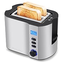 Elite Gourmet ECT2145 Extra Wide Slot 2-Slice Toaster, Bagel Function Reheat, Defrost, & Cancel Functions, 6 Toast Settings, Built-in Warming Rack, Countdown Timer, Stainless Steel