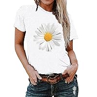 T-Shirts for Women, Women's Summer Tops Funny Graphic T-Shirts Casual Daisy Printed Blouses Tunic Tees Shirts