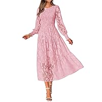 BTFBM Casual Women's 2024 Fall Dresses Elegant Wedding Guest Dress Long Sleeve Floral Midi Dress Flowy Bohemian Long Dress