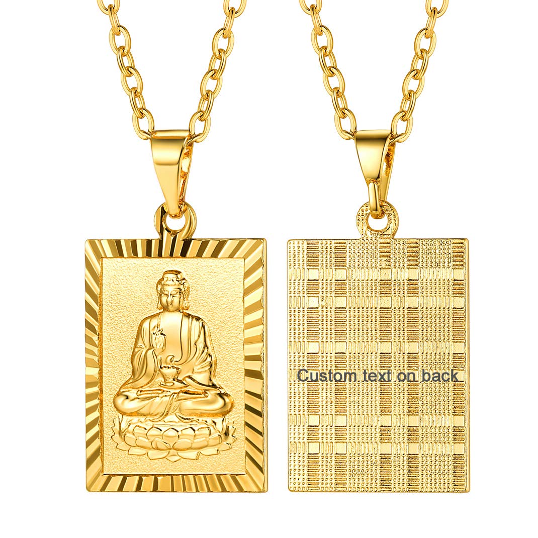 GOLDCHIC JEWELRY Gold Plated Dragon/Buddha Totem Pendant Necklace for Men, Womens Chinese Religion Lucky Jade Amulet Protection Fengshui Jewelry