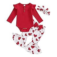 Newborn Baby Girl Bell Bottom Outfit Ruffle Romper Cute Bow Flare Pants Set Headband Cute Clothes
