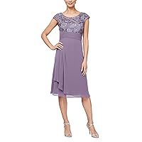 Alex Evenings Women's Short Sleeveless A-line Embroidered Empire Bodice, Cocktail Dress for Special Occasions