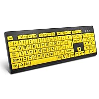 Large Print Computer Keyboard, Wired USB High Contrast Keyboard with Oversized Print Letters for Visually Impaired Low Vision Individuals (Yellow+Black)