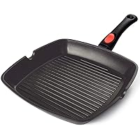 Nonstick Grill Pan, Induction Square Griddle Pan 28cm with Cool Touch Handle, Frying Pan with Pour Spouts, Electric & Gas Hobs with Detachable Snap-on Handle