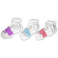 Fruit of the Loom girls Breathable Cushioned Ankle With Arch Support 3 Pair Casual Sock, White/Pink, White/Purple, White/Blue, Shoe Size 10.5-4 US