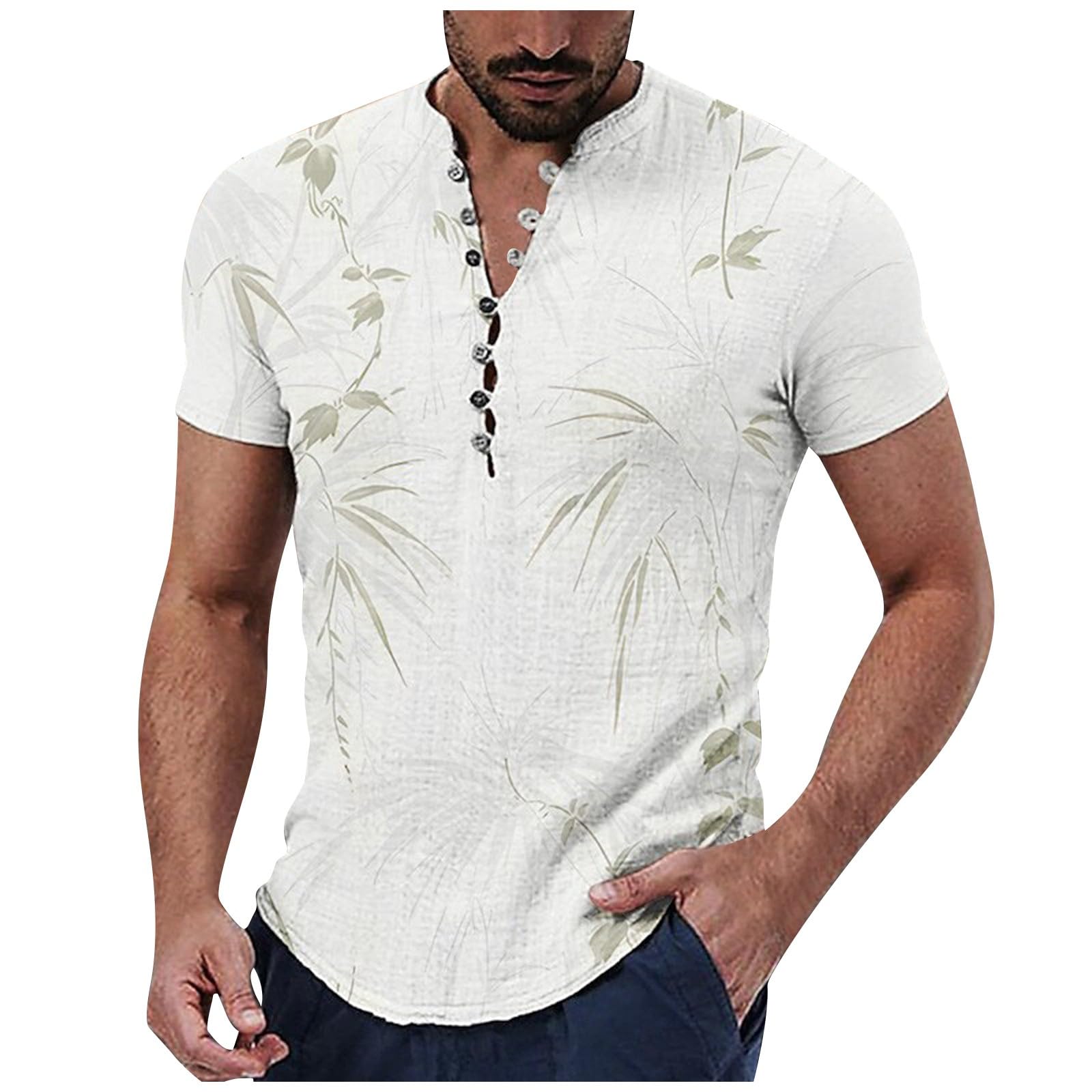 Buy White T Shirts for Men T Shirts for Men Workout Shirts for Men Short  Sleeve Casual Fashion T Shirt Lightweight Retro Print Shirt Button Down  Breathable Tops White XX-Large