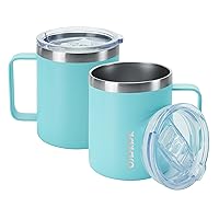 14oz Coffee Mug with Handle 2 Pack,Stainless Steel Insulated Coffee Mug with Splash Proof Lid-Turquoise,14oz(410ml),CM14Turquoise