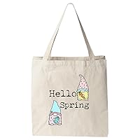 Hello Spring, Colorful Canvas Bag, Screenprinted Tote, Cotton Flour Sack, Reusable Shopping Bag