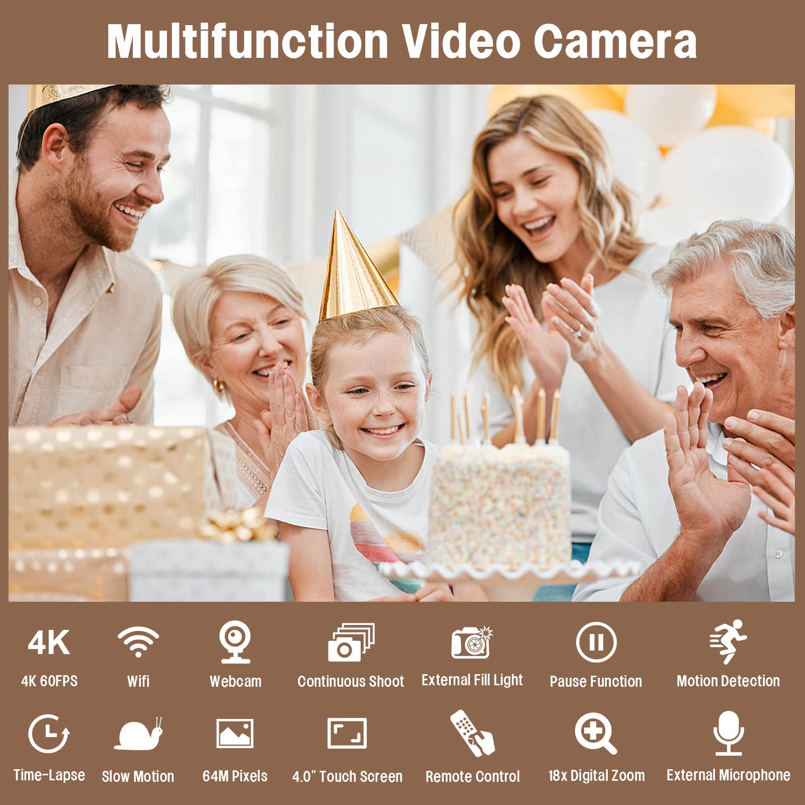 Video Camera Camcorder, 4K Video Camera for YouTube Auto Focus 64MP 60FPS 4.0