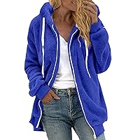 Women Fuzzy Hoodie Zip Up Fleece Jacket Long Sleeve Colorblock Sweatshirt Oversized Fluffy Coat Fall Winter Outerwear