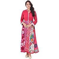 Indian 100% Cotton Women Fashion Long Pink Color Dress Floral Print Plus Size (16W)