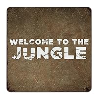 Vintage Metal Tin Sign Welcome to The Jungle Aluminum Inspirational Quote Poster Print Retro Metal Hanging Wall Art Plaque Decor for Home Kitchen Bar Man Cave Garage 12x12 Inch