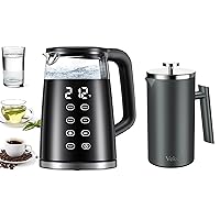 Electric Kettle Temp Control + Double Wall Vacuum Insulated Stainless Steel French Press Grey