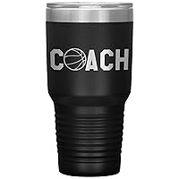 Basketball Coach Tumbler - Basketball Coach Gift 30oz Insulated Engraved Stainless Steel Basketball Coach Cup Black