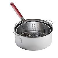 Gas One Aluminum Cooking Pot Deep Fryer with Basket – 10QT Aluminum Fry Pot with Easy Grip Handle – Durable Food Grade Outdoor Fryer with Perforated Strainer Basket – Ideal for Seafood, Chicken