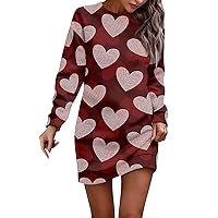 Women's Red Valentines Dress Long Sleeve Cute Day Dresses Pullover Hip Pack Sweater Dress Autumn, S-3XL