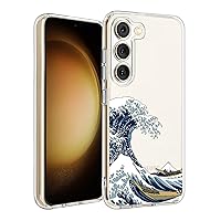 Unov Case Compatible with Galaxy S23 Case Clear with Design Soft TPU Shock Absorption Slim Embossed Pattern Protective 6.1 inch (Great Wave)