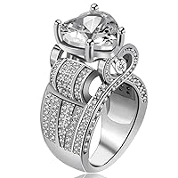 Platinum Plated Big Love Heart Cubic Zirconia Wide Cluster Architecture Statement Rings Engagement (Size 6 7 8 9 10) Y429