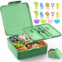 Bento Lunch Box, Lunch Box Kids - 1300ML Insulated Lunch Box with 4 Compartments Bento Box Adult Lunch Box, Leak Proof Lunch Box Containers with Utensils& Food Picks& Cake Cups &Dip Container(Green)