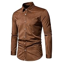 Mens Slim Fit Dress Shirts Luxury Velvet Long Sleeve Shirts Casual Button Down Solid Color Shirt for Wedding Party