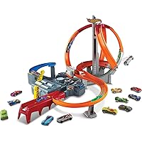 Hot Wheels Toy Car Track Set Spin Storm, 3 Intersections for Crashing & Motorized Booster, 1:64 Scale Car (Amazon Exclusive)