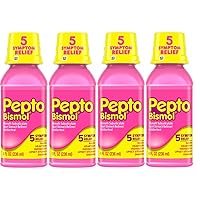 Pepto Bismol 5 Symptoms Digestive Relief Liquid, Original, 8 Ounces (Pack of 4)
