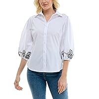 Zac & Rachel Women's Button Up Shirt with 3/4 Blouson Sleeve