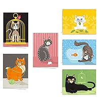 Illustrated Cat Note Cards / 24 All Occasion Feline Friend Animal Cards 3 1/2