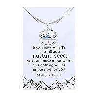 Uloveido Mountain Mustard Seed Pendant Necklace Engraved with With God All Thinga Are Possible, Stainless Steel Religious Inspirational Faith Necklace for Women Girls Christian, Box Card Provided