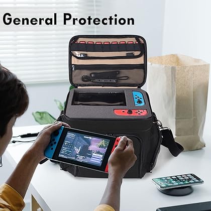 Portable Nintendo Switch Case Large Carrying Storage Bag Compatible with Nintendo Switch/Switch OLED/ Switch Lite, Soft Lining Hard Case for Nintendo Switch Console Pro Controller & Accessories