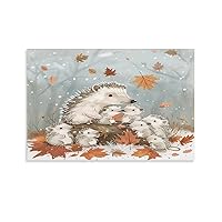 HighonHi Cute Animal Canvas Prints Wall Art 8x12inch Canvas Print Cute Little Hedgehog Family Wall Art for Living Room Picture Living Room Girls Room Kids Room Decor