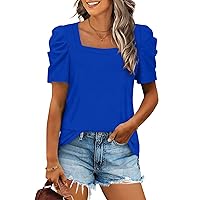 XIEERDUO Women Shirts Square Neck Puff Sleeve Tops Casual Tshirts Flowy