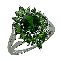 Certified Chrome Diopside Oval Shape Natural Earth Mined Gemstone 925 Sterling Silver Ring Anniversary Jewelry for Women & Men