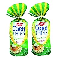 Real Foods Organic Sesame Corn Thins 5.3oz 2 Pack - Organic Golden Sun-Ripened Corn Cakes with Added Sesame - USDA Organic Snack