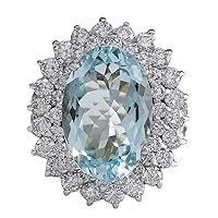 9.74 Carat Natural Blue Aquamarine and Diamond (F-G Color, VS1-VS2 Clarity) 14K White Gold Luxury Cocktail Ring for Women Exclusively Handcrafted in USA