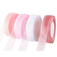 4 Rolls Sheer Organza Ribbon 1 Inch, 50 Yards Per Roll Mesh Tulle Ribbon Sheer Organza Chiffon Ribbon for Gift Wrapping, Craft, Bouquet Wrapping, Birthday Party Wedding Decoration Bows
