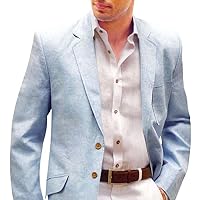 Mens Slim fit Casual Sky Blue Linen Blazer Sport Jacket Coat Two Button SB03