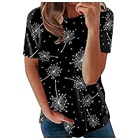 Summer Dresses for Women 2024,Womens Tops Short Sleeve Round Neck Summer Fashion Dandelion Printed T Shirts Loose Fit Y2K Blouse Lions Sweatshirt