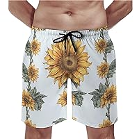 Sunflower Hand Painted Floral Swim Trunks Quick Dry Summer Beach Swimming Trunks Men's Casual Shorts